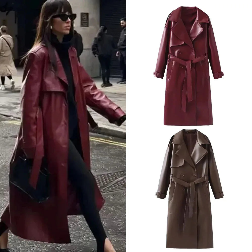 Burgundy Retro Leather Coat