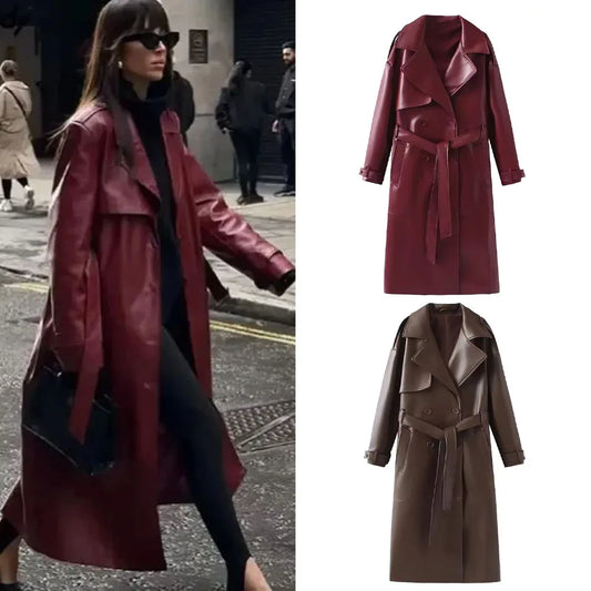 Burgundy Retro Leather Coat